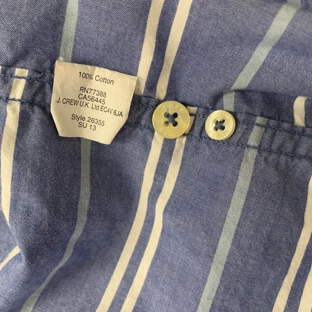 J. Crew Mens S Blue White Striped Short Sleeves Classic Fit Button Down Shirt